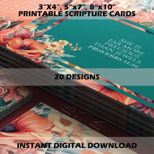 Cartões de versículos bíblicos com estampa floral em aquarela coral malva, conjunto de cartões de versículos para memorização, cartão de presente cristão para impressão, baralho de cartas das escrituras