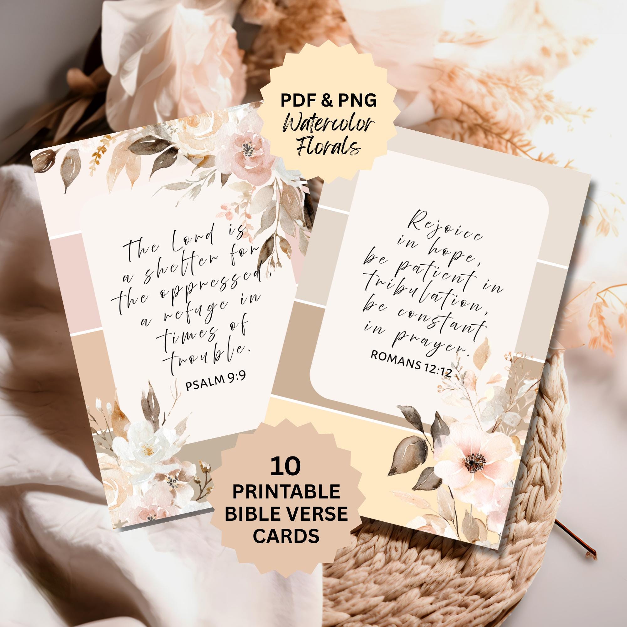 Bible Verse Cards Printable With Floral Striped Design, Watercolor ...