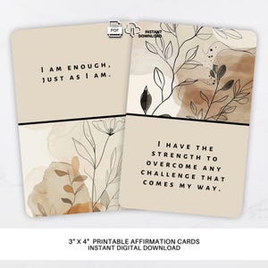 12 Cartões de Afirmação Boho Neutros | Cartões de Mentalidade Positiva 3x4" | Cartões de Autocuidado Aquarela Bege | Impressões de Encorajamento e Motivação Diária