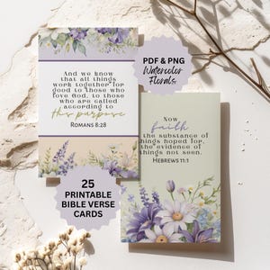 25 Cartões de Versículos Bíblicos Florais em Aquarela – Cartões de Escrituras para Imprimir, Encorajamento Cristão, Download Instantâneo, Mini Cartões Baseados na Fé