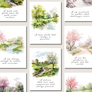 12 wenskaarten voor hoop: inspirerende aquarelminikaarten voor aanmoediging en kracht in moeilijke tijden, afdrukbare digitale download