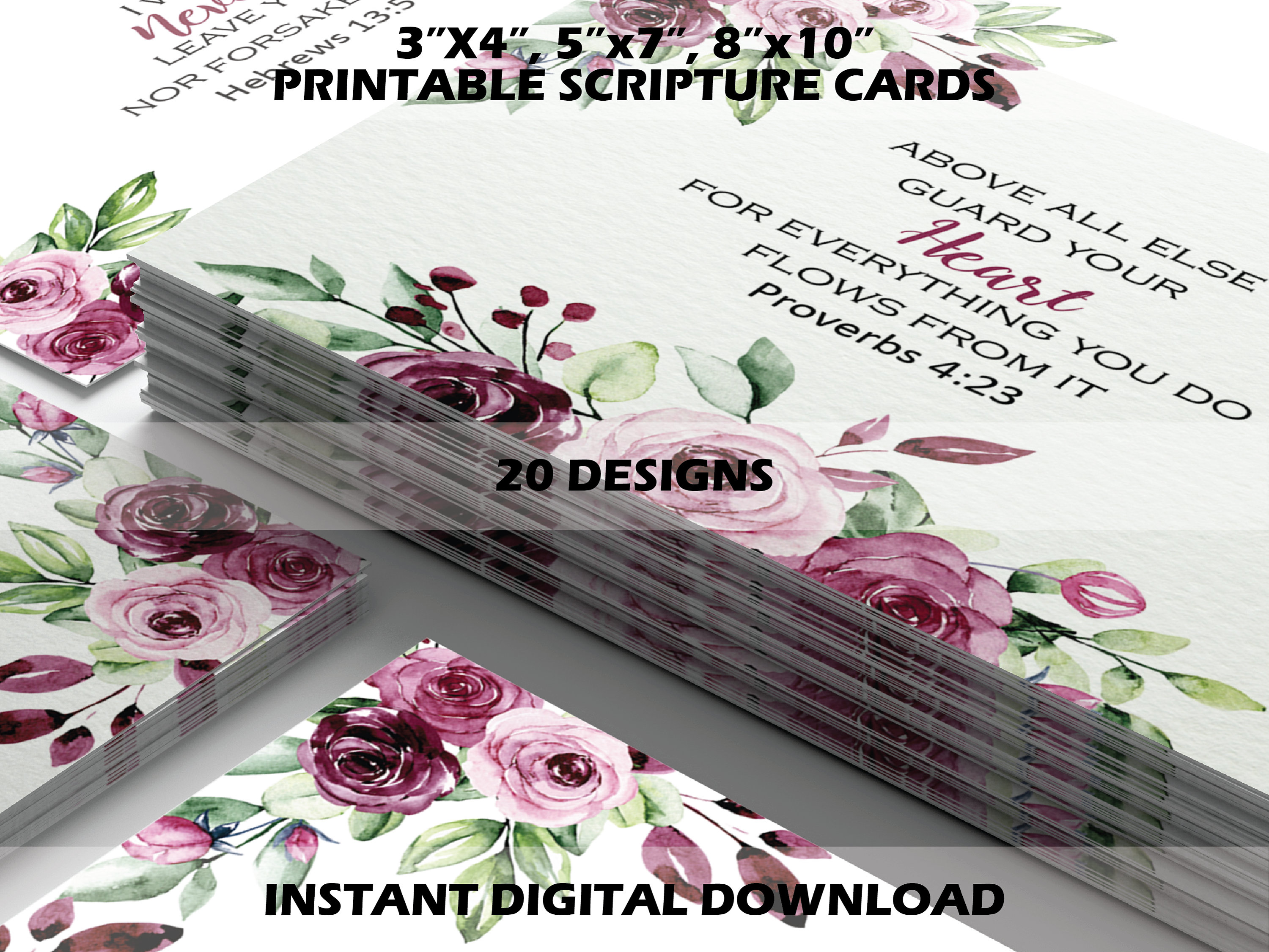 Printable Scripture Cards, Burgundy Watercolor Bible Verse Card Set ...