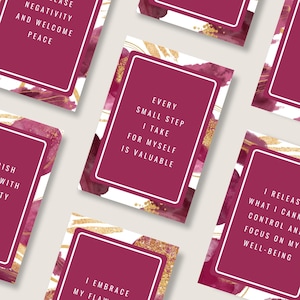 Cartes d'affirmation de soi, citations aquarelles abstraites sur l'amour de soi, jeu de cartes d'encouragement assorties, mantra inspirant, couleur d'accent doré