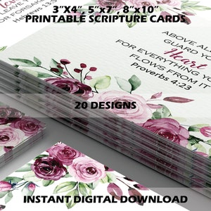 Mini Scripture Cards, Watercolor Bible Verse Card Set, Encouraging Christian Gift Notecard Printable