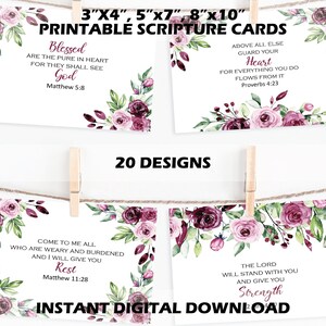 Printable Scripture Cards, Burgundy Watercolor Bible Verse Card Set ...