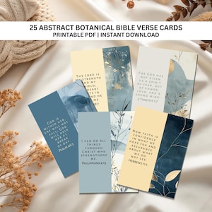 25 Cartões de versículos bíblicos para impressão, cartões de afirmação cristã 3x4, cartões de escrituras digitais com desenhos abstratos florais em aquarela PDF e PNG