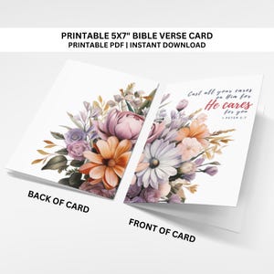Printable Bible Verse Greeting Card 5x7 with Floral Watercolor Print, Encouragement Scripture Card | Floral Christian Card, PDF Download