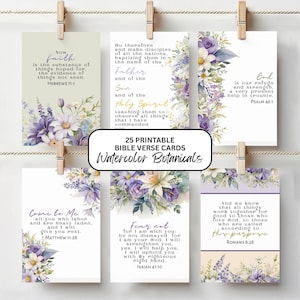 Faith Floral Bible Verse Cards: Watercolor Scripture Flashcards, Memory Verses Christian Encouragement (Instant Download)
