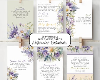 Faith Floral Bible Verse Cards: Watercolor Scripture Flashcards, Memory Verses Christian Encouragement (Instant Download)