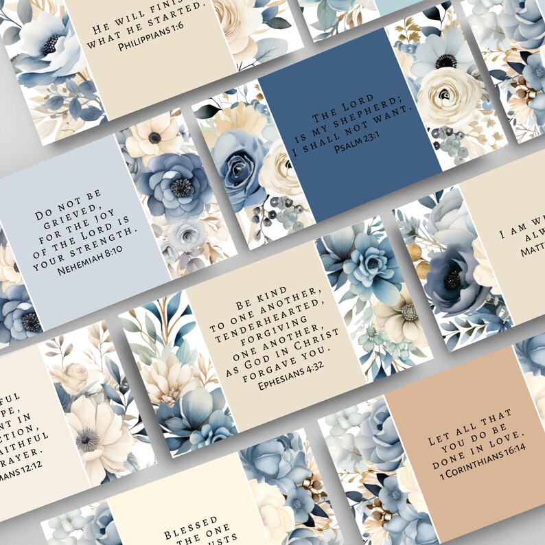 Watercolor Floral Bible Verse Cards: Blue Neutral Encouragement ...