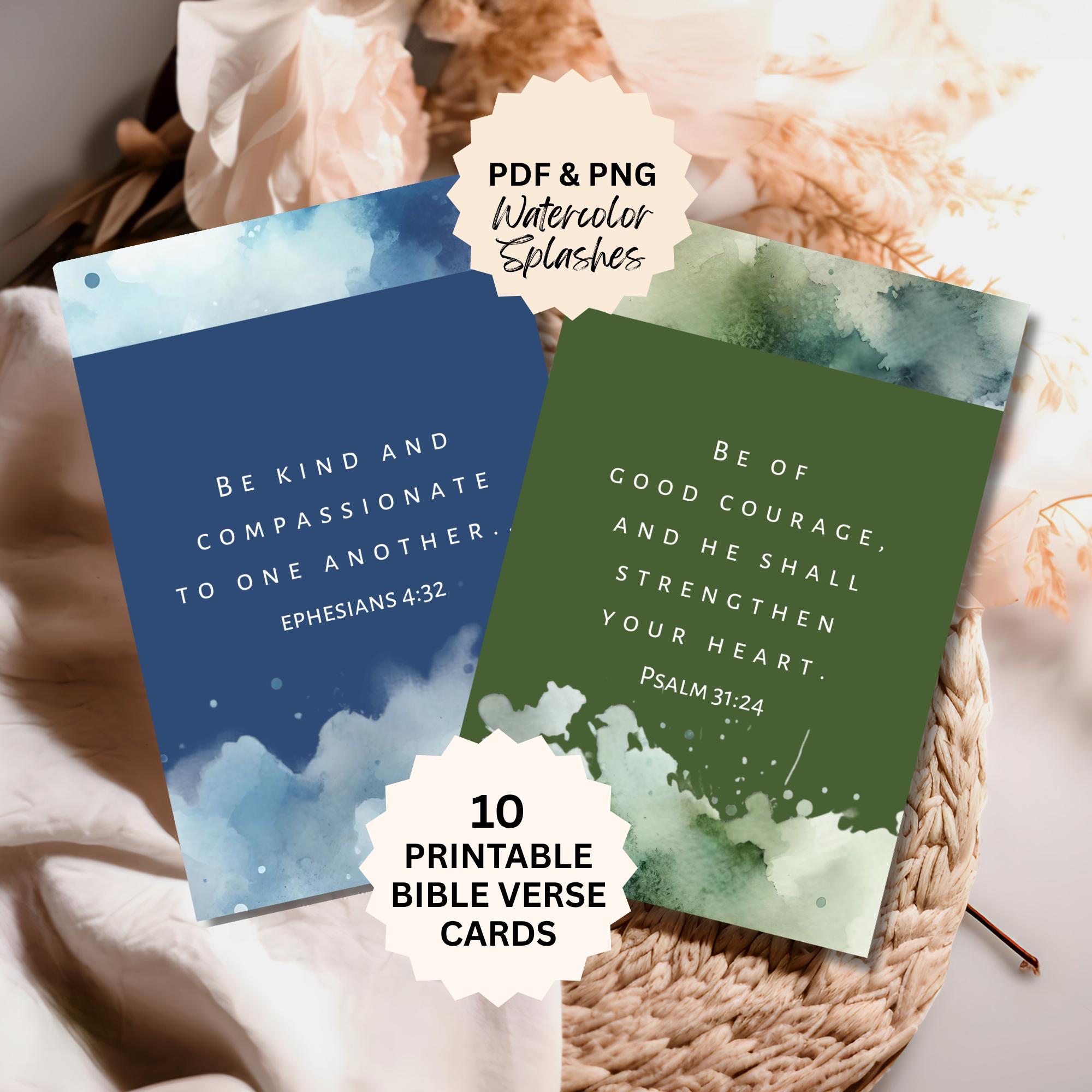 Scripture Affirmation Cards With Watercolor Splash Designs, Encouraging ...