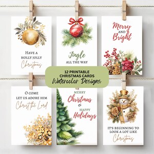 12 minitarjetas navideñas imprimibles, juego de tarjetas festivas de 7,6 x 10 cm, descarga instantánea, etiquetas de regalo navideñas, notas de ánimo