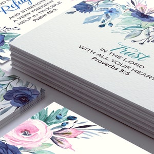 Mini Floral Bible Verse Cards, Printable Encouragement Cards, Pink + Blue Affirmations, Encouraging Scripture
