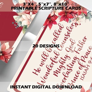 Printable Christmas Scripture Cards and Affirmations, Watercolor Bible Verse Card Set, Christian Gift, Cute Holiday Card Set for Family