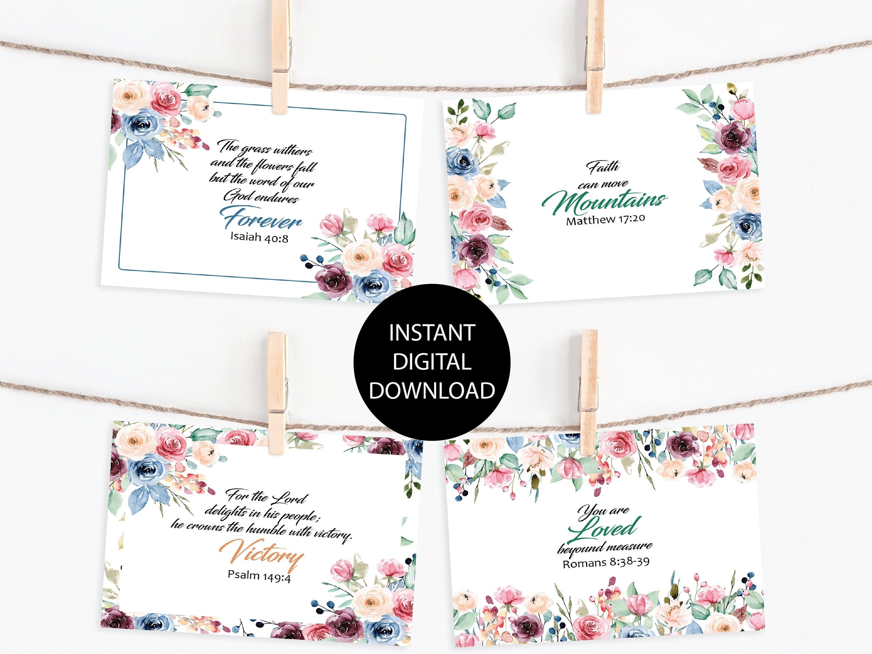 Printable Botanical Scripture Card Bundle, Set of 20 Encouraging Bible ...