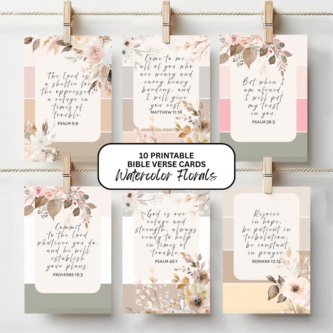 Bible Verse Cards Printable With Floral Striped Design, Watercolor ...