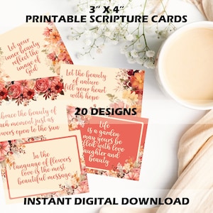Mini tarjetas de afirmación de naturaleza y belleza con acuarela floral de otoño, amor propio positivo que fomenta la tarjeta de notas de regalo cristiano imprimible