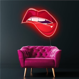 Neon sign lips tongue Printed lips Neon Sign Aesthetic display lips neon led Custom Lips Neon Lights Sign salon sign Neon wall art lip