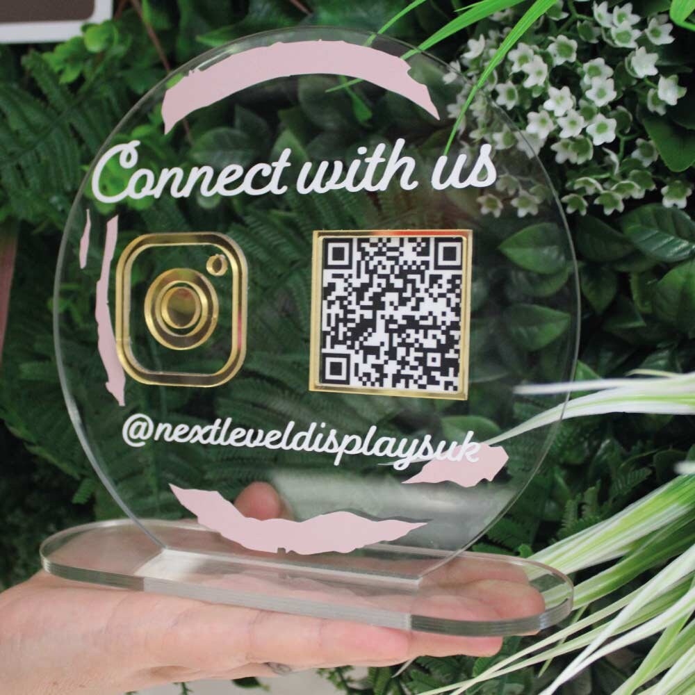 Social Media Desk Sign Acrylic QR Code Display Table Talker QR Code ...