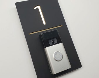 Vertical Ring doorbell house plaque house door number sign black or white