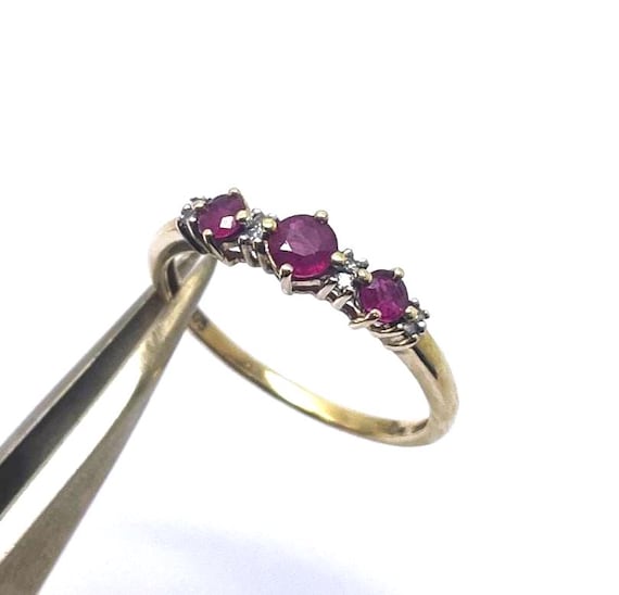 9ct Yellow Gold Ruby Diamond Ring, Hallmarked Size Q