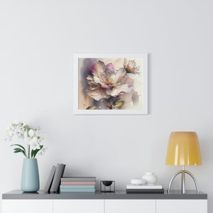 Dieses gerahmte Poster zeigt ein atemberaubendes Bild einer Blume, die im unverwechselbaren und lebendigen Stil von Jean Haines gemalt wurde.