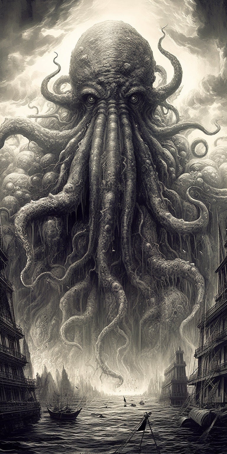 Introducing our stunning digital download picture of the iconic Cthulhu creature in black and white
