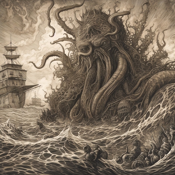 Introducing our stunning digital download picture of the iconic Cthulhu creature in black and white