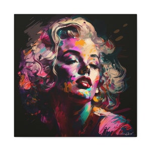 Introducing our Marilyn Monroe canvas, featuring the iconic actress in the vibrant and colorful style of Alphons Mucha.
