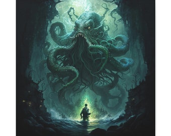 Introducing our stunning canvas featuring the iconic creature of cosmic horror - Cthulhu Rising from the imagination of H.P. Lovecraft