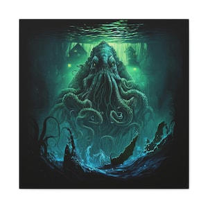 Introducing our stunning watercolor canvas featuring the iconic creature of cosmic horror - Cthulhu
