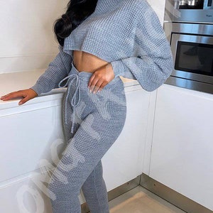 Cropped Fisherman Knitted Two Piece Loungewear Set