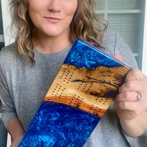 Customizable Epoxy resin sassafras cribbage board