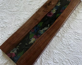 Customizable epoxy resin and walnut shelving with flowers