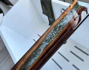 Customizable live edge walnut river epoxy resin tub caddy