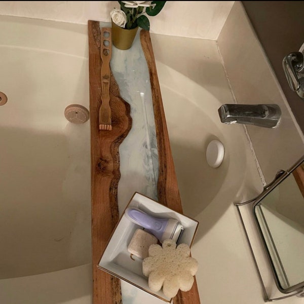 Live edge epoxy resin tub caddy