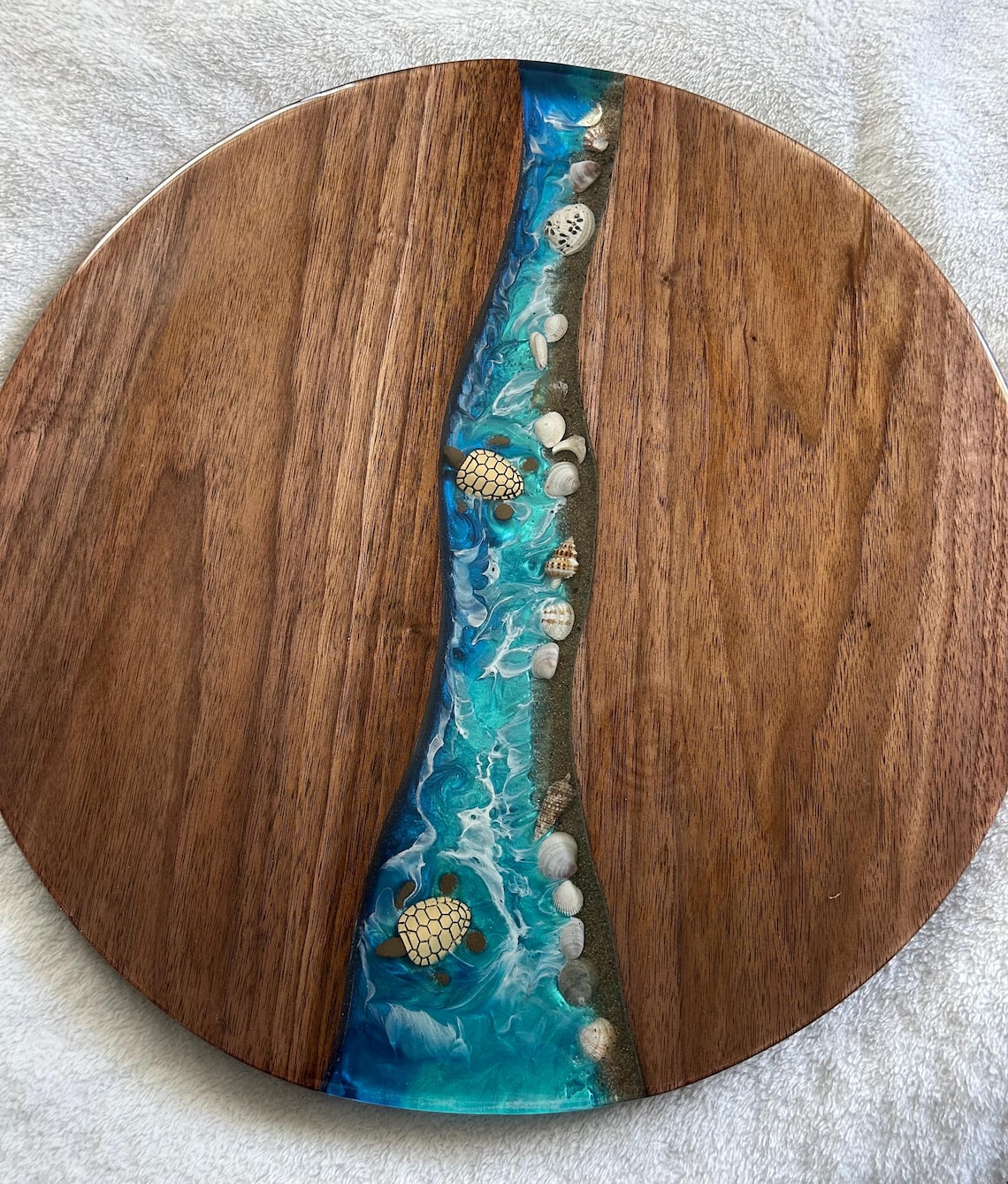 Roaks Shell Table Epoxy Resin, Walnut, Sea Turtles and Shells, Ocean Themed Nesting ...