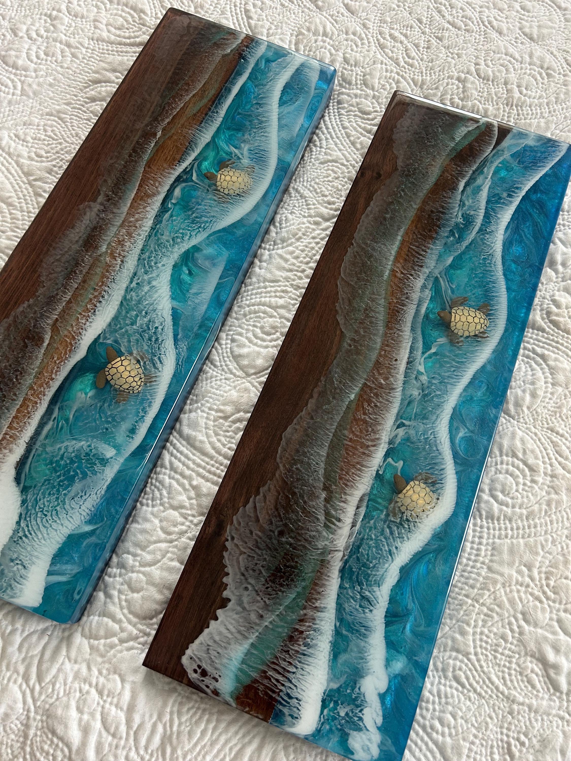 Ocean Themed Epoxy Resin and Walnut Shelving - Etsy