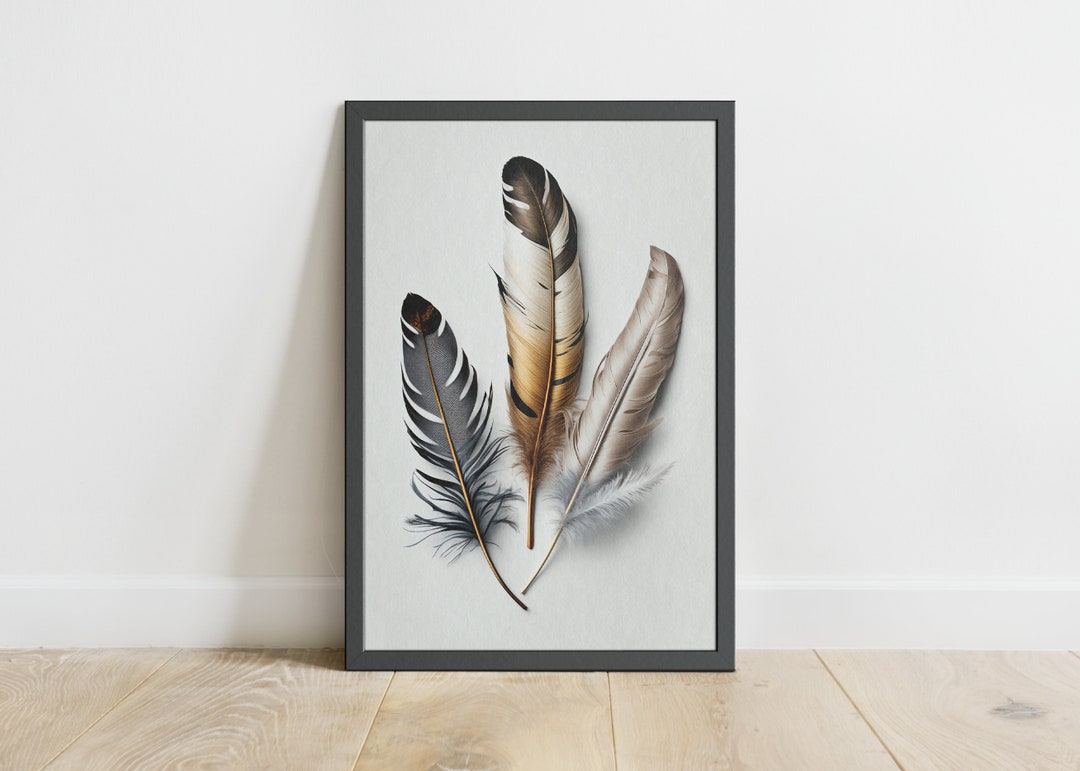 Feather Gold Feather Wall Art Decor Poster Feather Wall Etsy