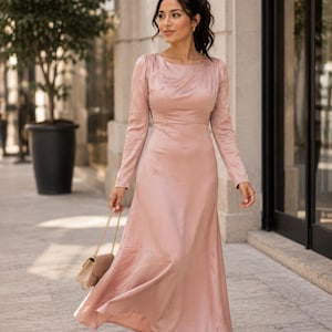 blush pink long sleeve bridesmaid dresses Dress CI:China Size:2/S The Legacy of Audrey Evening gown neck Embellishment