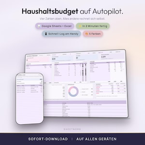 Haushaltsbuch, German Budget Template for Google Sheets and Excel | Monatsbudget, Schnell-Log, 5 Themes, SheetNord