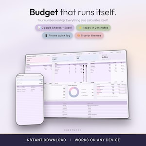 Simple Budget Spreadsheet for Google Sheets & Excel | Biweekly, Paycheck, Phone Log, 5 Themes, SheetNord