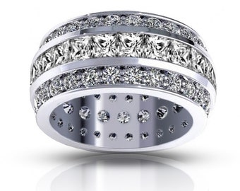 5.00 ct Three Row Princess and Round Cut Diamond Eternity Wedding Band