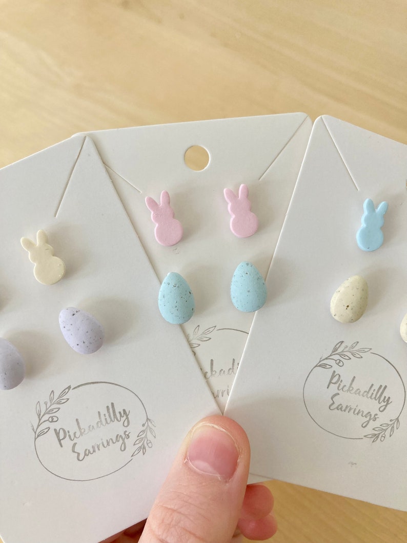 Create your own Easter earring stud pack customizable jewelry packages handmade polymer clay Spring bunny and speckled Easter egg earrings image 8