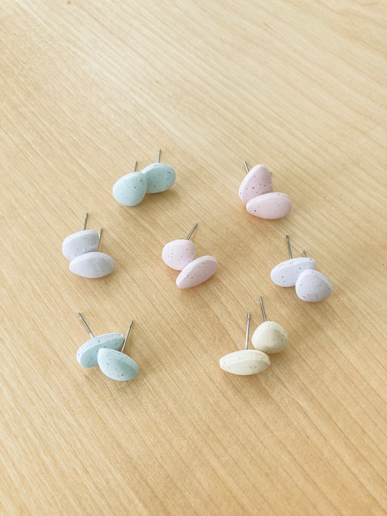 Create your own Easter earring stud pack customizable jewelry packages handmade polymer clay Spring bunny and speckled Easter egg earrings image 3