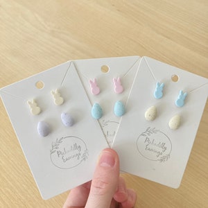 Create your own Easter earring stud pack customizable jewelry packages handmade polymer clay Spring bunny and speckled Easter egg earrings image 1
