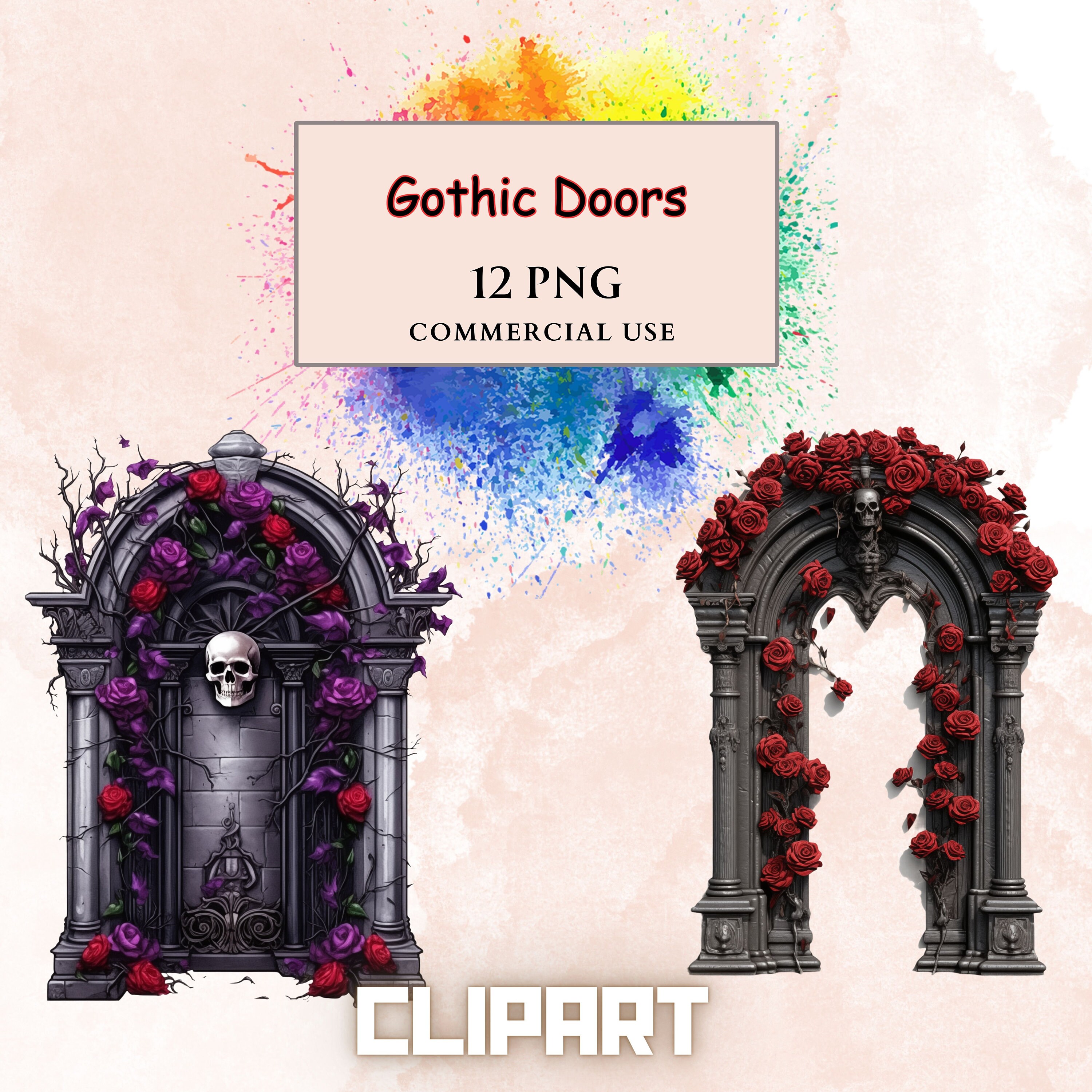 Gothic Doors Clipart Bundle, Digital Scrapbooking Elements, Fantasy ...
