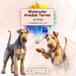 Aquarel Airedale Terriër clipart bundel, digitale scrapbooking elementen, dierlijke clipart, sublimatie, ongewenste Journal clipart, hond clipart