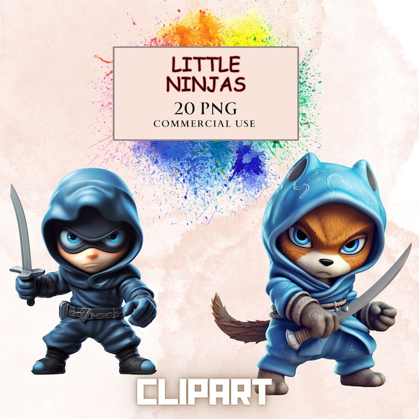 Cute Little Ninja Clipart: Kids' DIY, Decor, Party, Commercial Use, PNG Download for Fun Projects, Crafts, Invitations, Birthday clipart