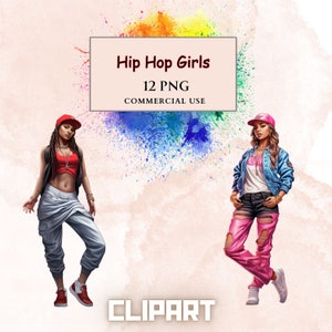 Hip Hop Girl Clipart Bundle, digitale Scrapbooking Elemente, Fantasy Clipart, Sublimation, Junk Journal Clipart, Rap Clipart, Rap png, RnB